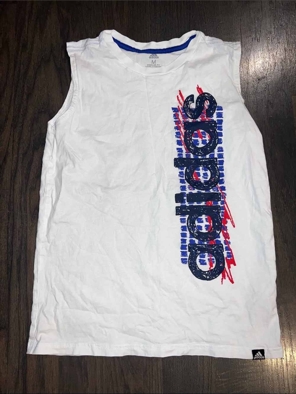 Boys Adidas White Tank Top with Blue and Red Logo Size M (10-12)
